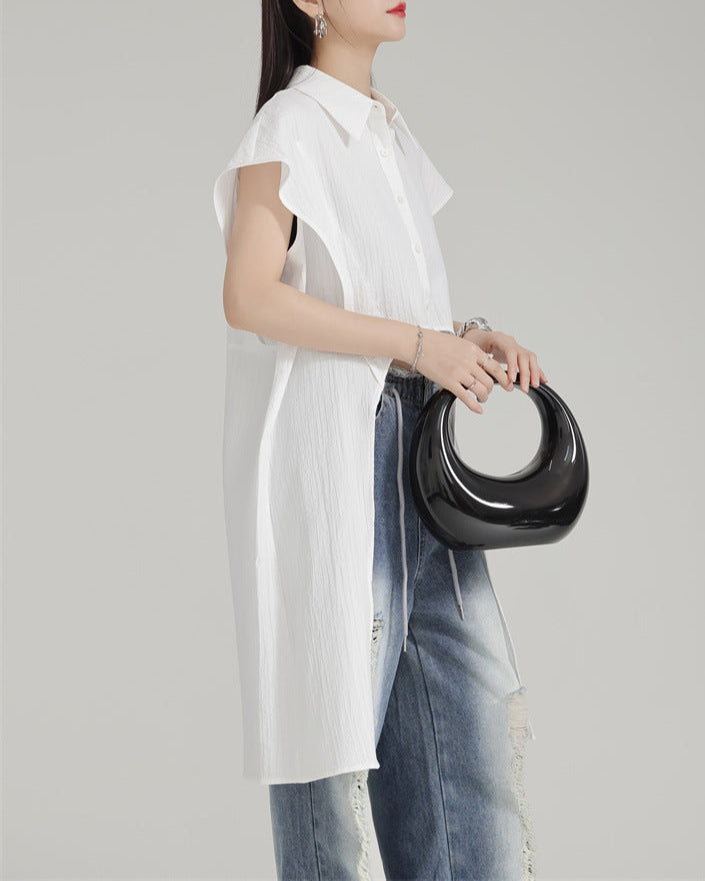 Sleeveless high-low shirt with pointed collar - Werju