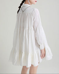 long-sleeve ruffle mini dress with shirt collar - REINAX