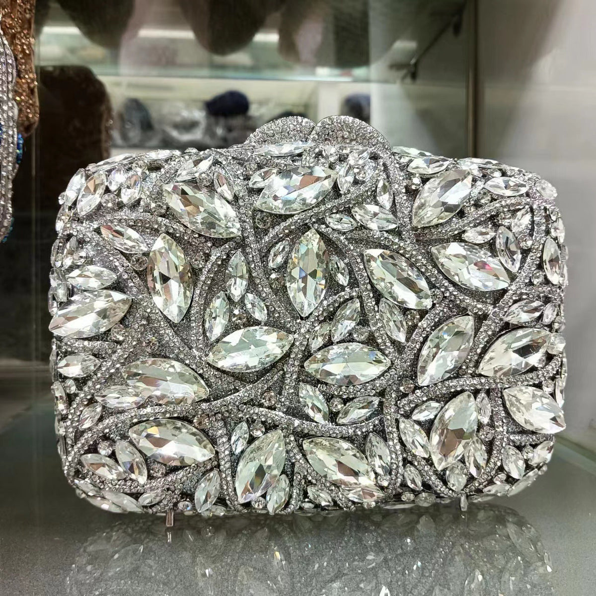 crystal embellished clutch with floral design - Enduri