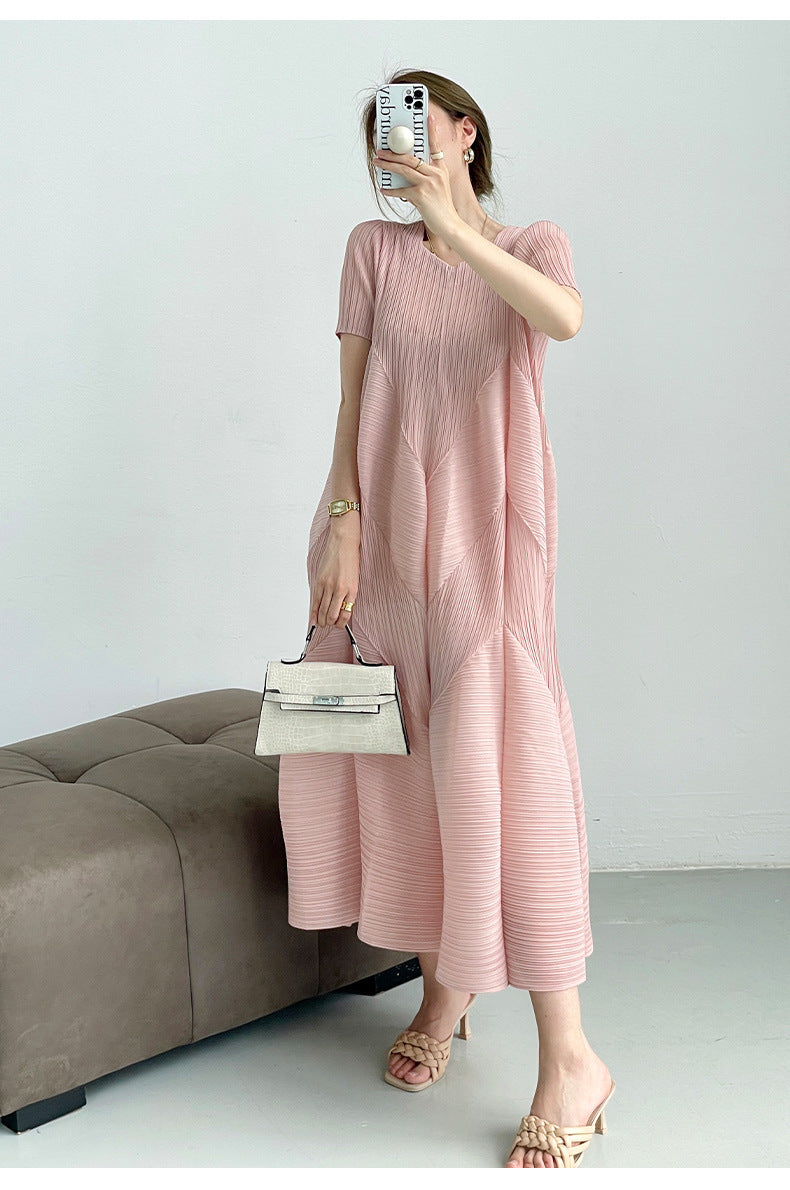 leated A-Line Midi Dress with Geometric Texture – SERENE