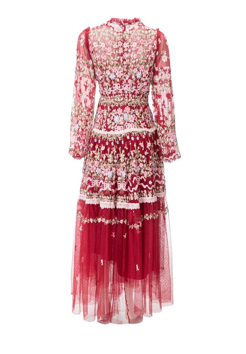 sheer embroidered tulle gown with floral motifs – Fikwesd