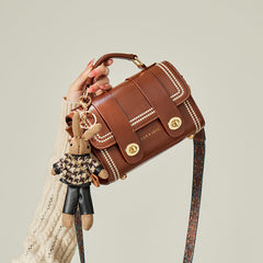pearl-trim leather satchel with double clasp & bunny charm – COCOA