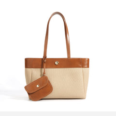 two-tone canvas tote with mini pouch - OLIKIA