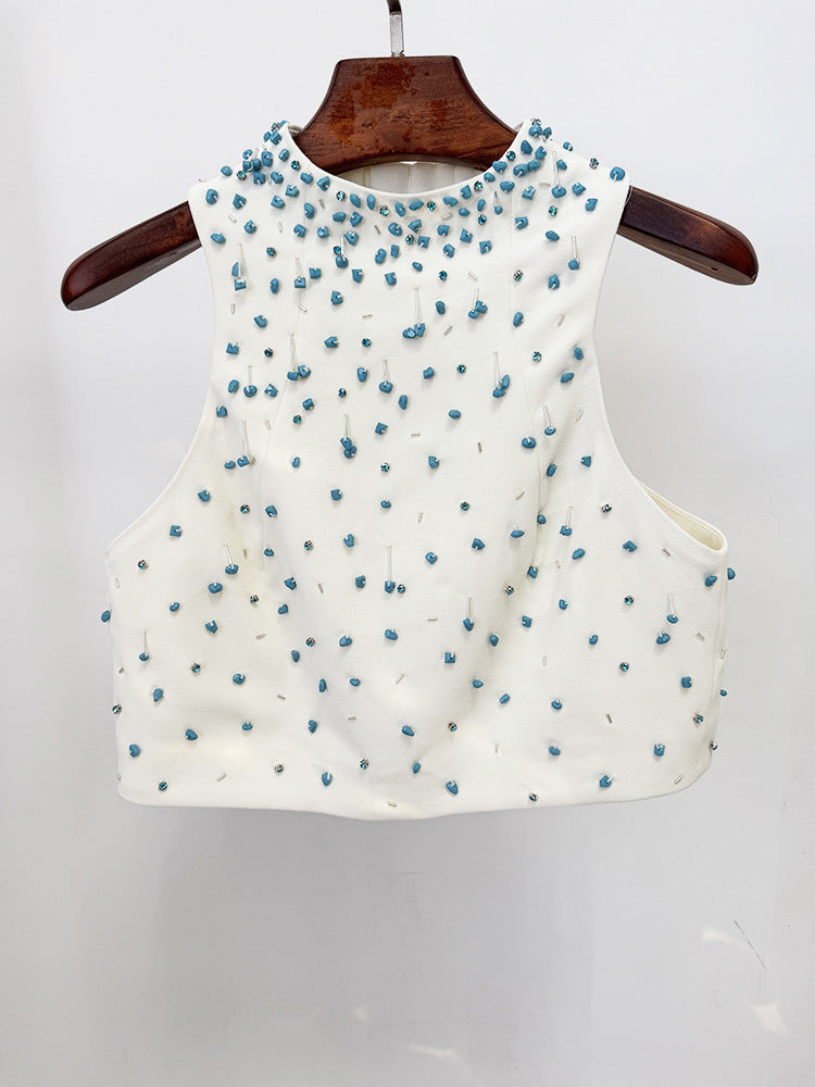 Sleeveless crop top and embellished midi skirt set – Nolia