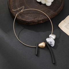 abstract stone and tube necklace on gold wire – ARDEN
