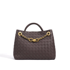 woven leather tote with gold chain detail – LYTRA