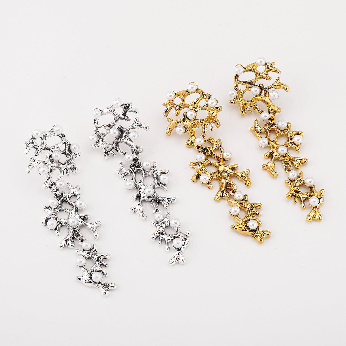 gold coral drop earrings with pearl accents – CORALIA