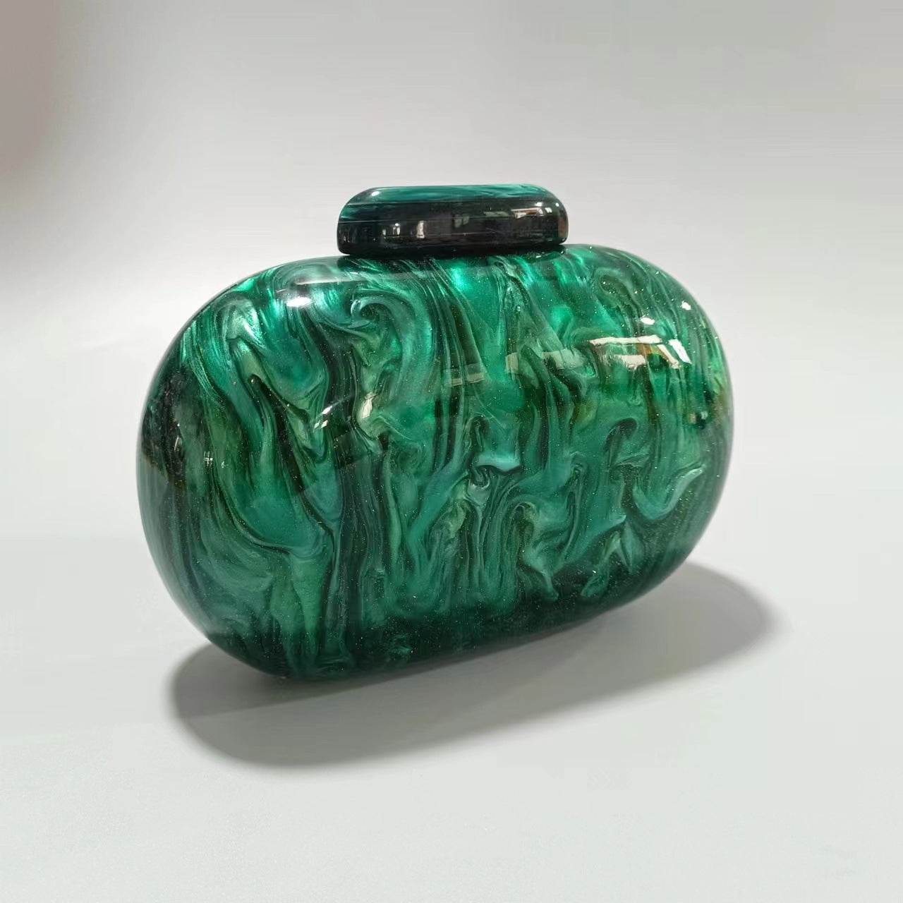 Marbled acrylic clutch with metal ring handle - Sundi