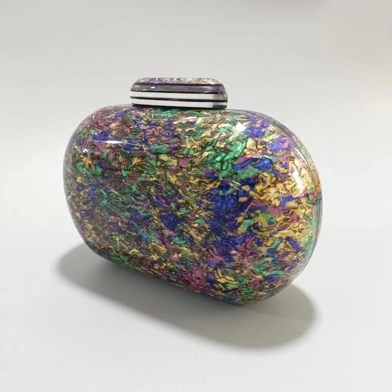 Marbled acrylic clutch with metal ring handle - Sundi