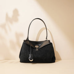 textured wool satchel with leather flap – AUBURN