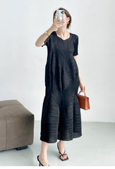 leated A-Line Midi Dress with Geometric Texture – SERENE