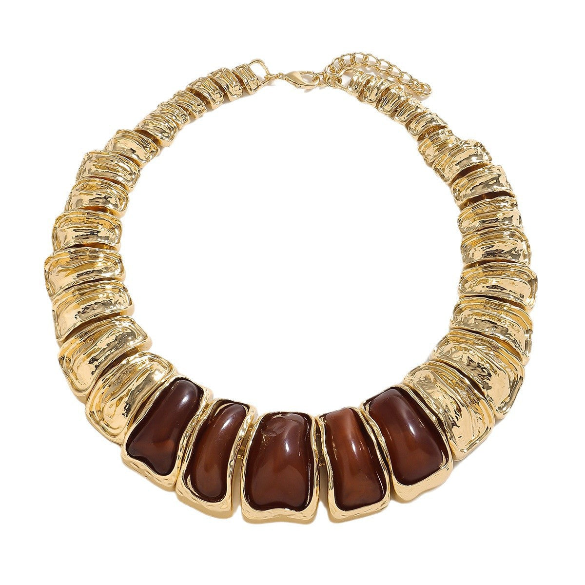 chunky textured collar necklace with brown resin stones – ZARIA