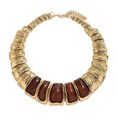 chunky textured collar necklace with brown resin stones – ZARIA