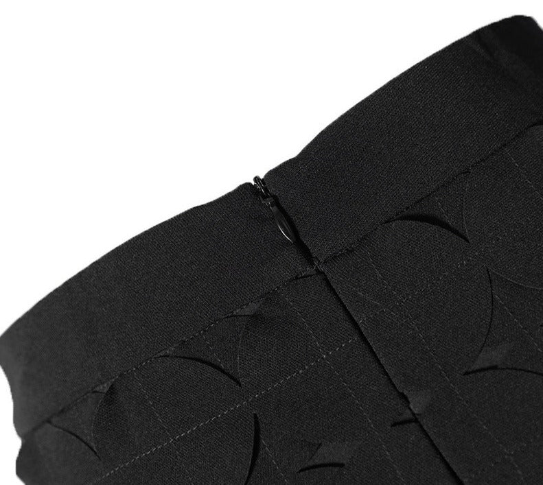 high-waist circle-cut skirt with cascading appliqué - Teisha