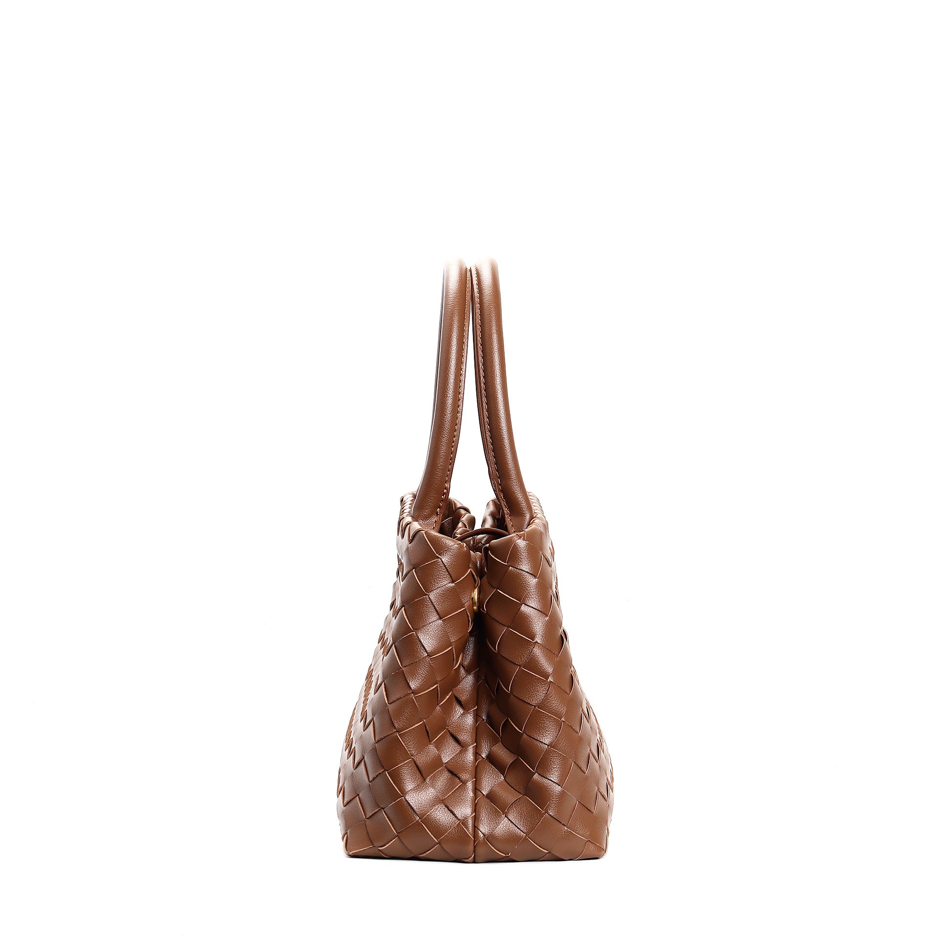 structured woven leather handbag with top handles and shoulder strap - MILZA