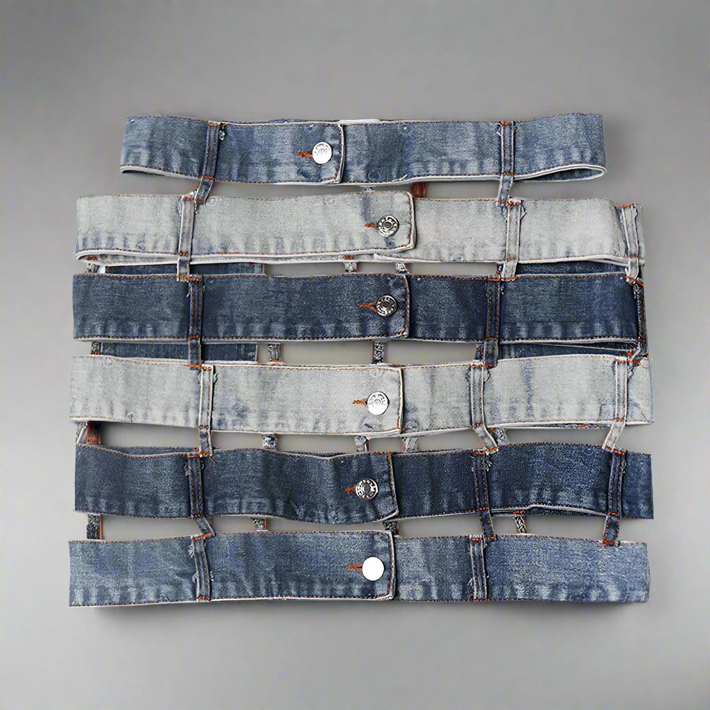 patchwork denim waist belt skirt - Talikha
