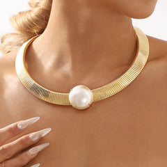 structured choker necklace with oversized pearl center - DORAZ