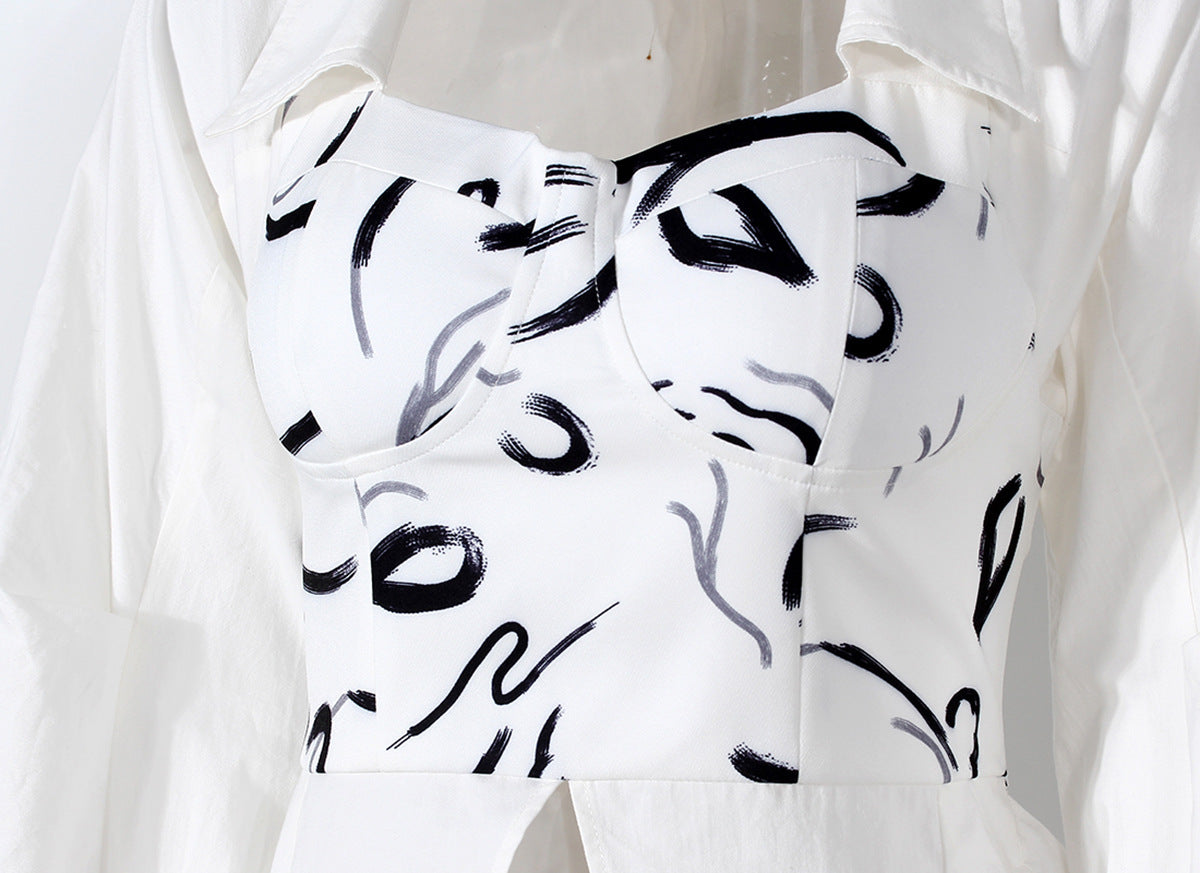 abstract corset shirt with curved hem – LYRA
