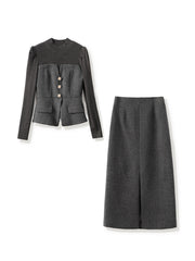 structured wool-blend suit with floral buttons – SELENEZ