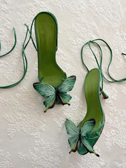 suede stiletto sandals with 3D blue butterfly appliqué – VIVARA