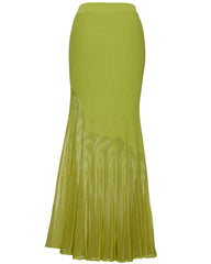Ribbed knit mermaid skirt with pleated sheer hem - Zinma