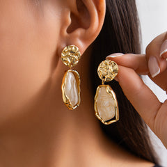 rectangular drop earrings with molten gold and pearl enamel – LUNEA