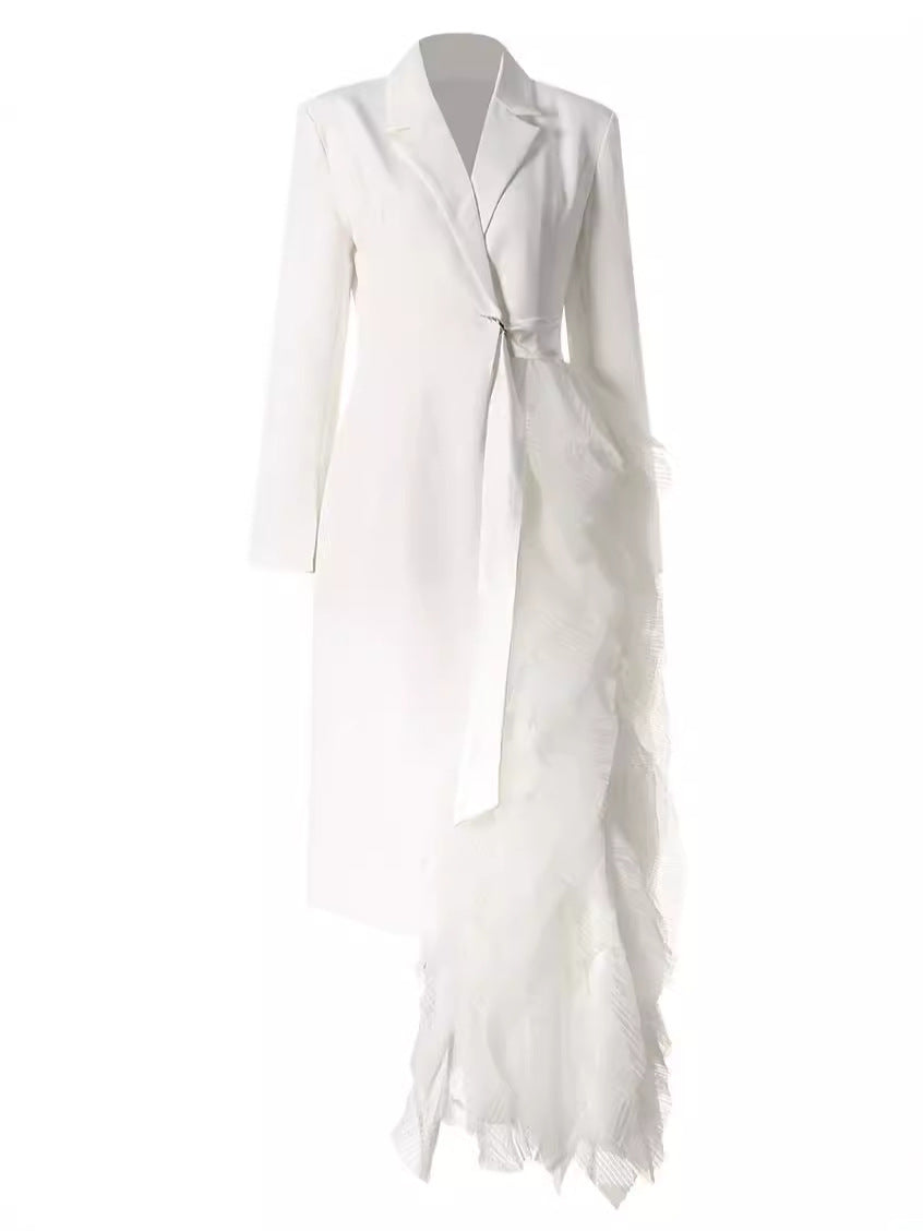 long tailored blazer dress with cascading ruffle detail - Jomali