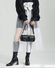 sheer tulle overlay skirt with voluminous shirt and corset belt - YUMI