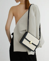 structured canvas crossbody bag with croc-trim details – SUJEN