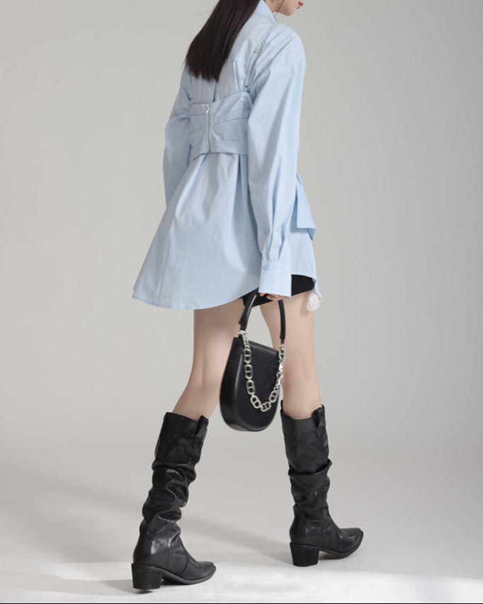 Long-sleeve button-down shirt with twisted front detail - Qilbu