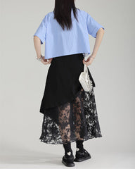 Short-sleeved shirt with lace hem - Cerna