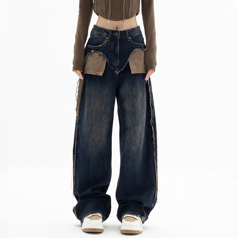 wide-leg denim pants with layered pocket flaps - Aanwrtn