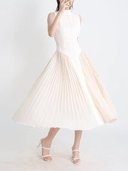 sleeveless pleated midi dress with paneled bodice – Calixta