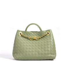 woven leather tote with gold chain detail – LYTRA