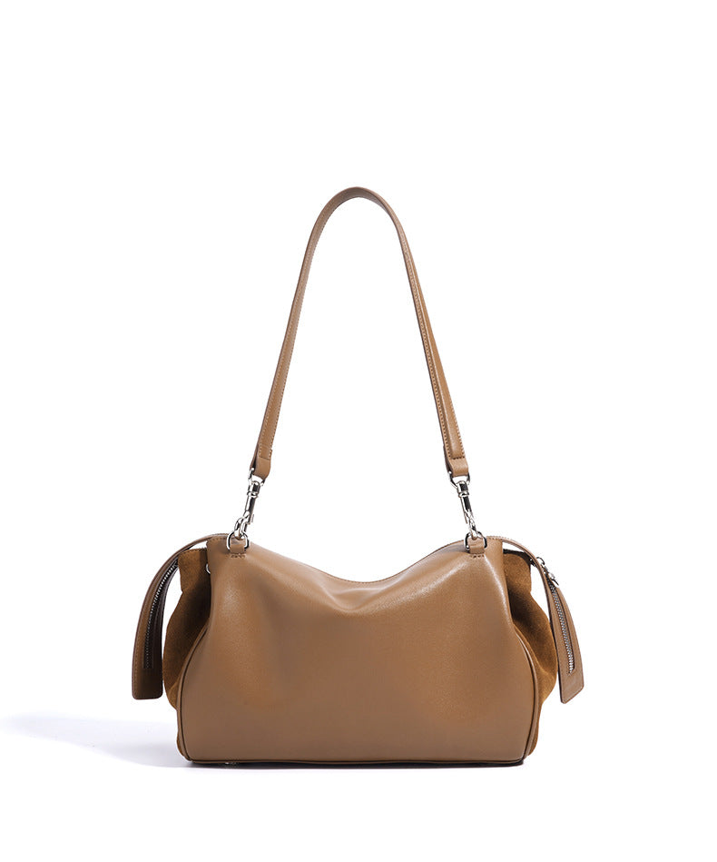 suede shoulder bag with curved zipper detail – TERRA