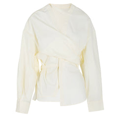 Asymmetrical belted long sleeve shirt - Kolru