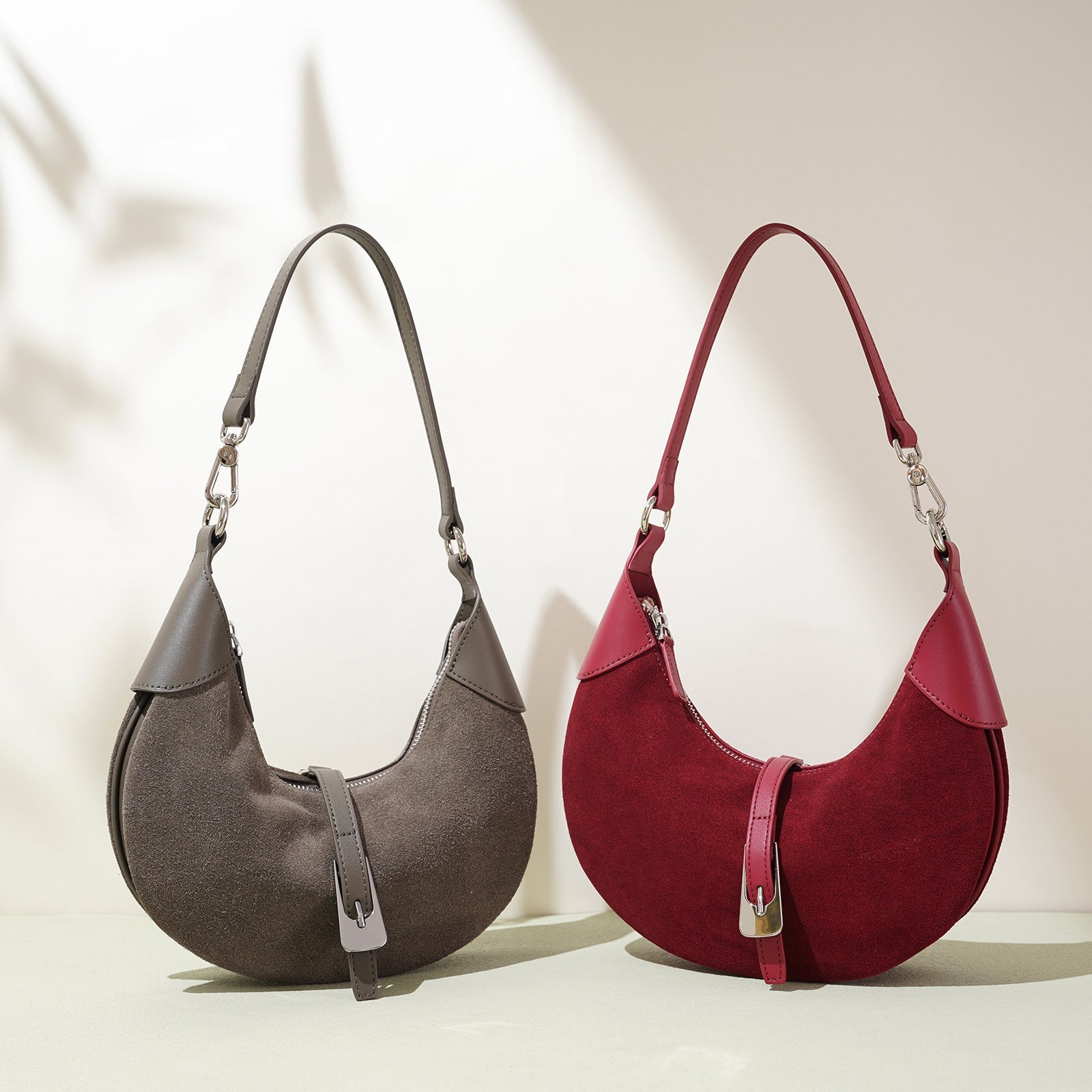 crescent shoulder bag with contrast suede panel - DORSA