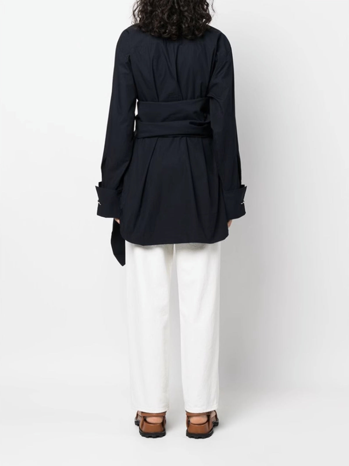 Long sleeve button-up shirt with asymmetrical belt - Anruly