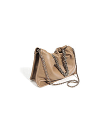 ruched leather bag with silver chain – MOCHA