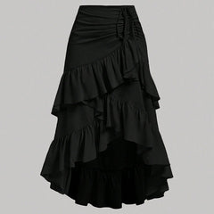 High-low ruffled midi skirt with ruched waist – Serytu