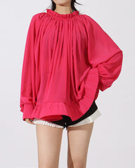 Pleated oversized blouse with gathered neckline - Nidzu