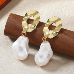 abstract gold stud earrings with baroque pearl drops – SIRX