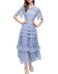 Tiered ruffle tulle midi dress – Gelseye