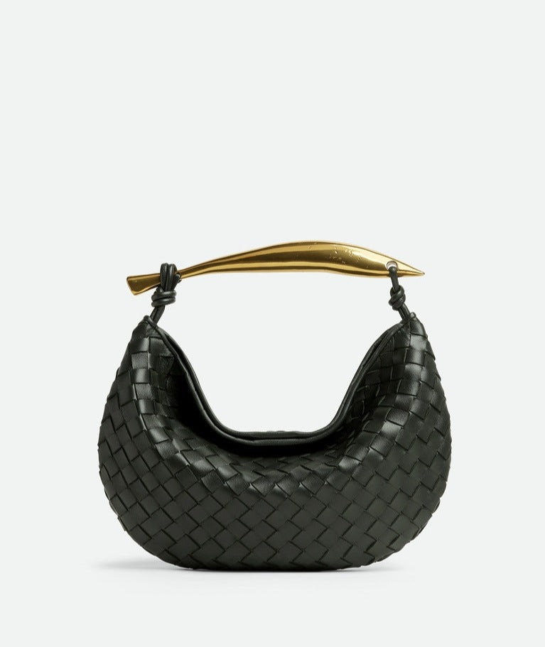 woven crescent shoulder bag with gold sculpted handle - KLLUONEL