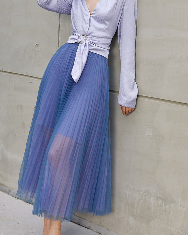 Sheer tulle maxi skirt with satin waistband – Afty