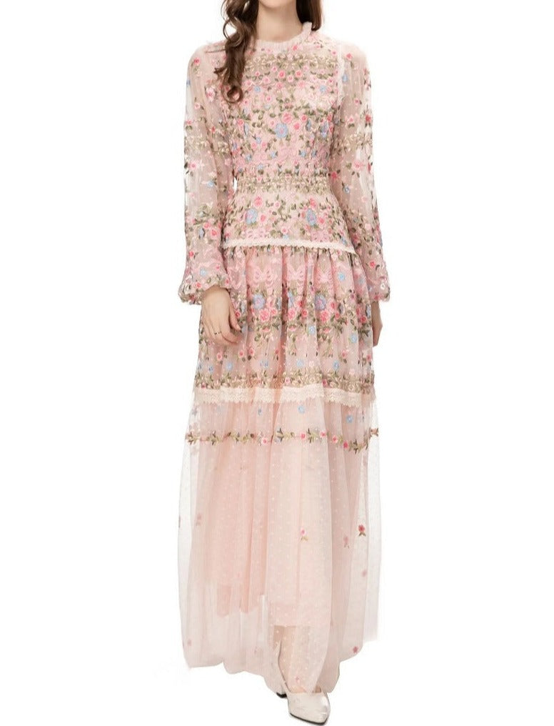 sheer embroidered tulle gown with floral motifs – Fikwesd