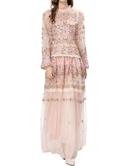 sheer embroidered tulle gown with floral motifs – Fikwesd