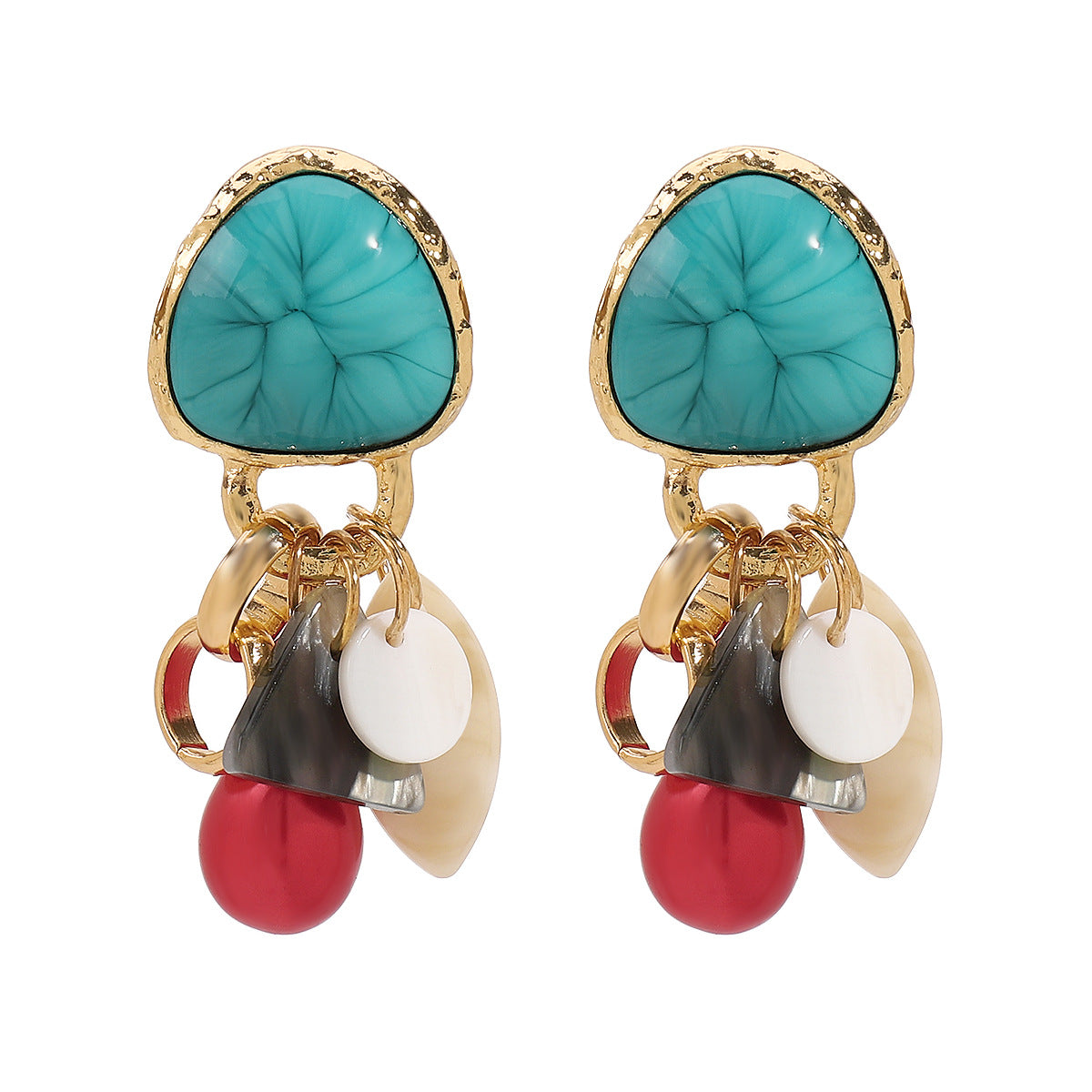 turquoise stud earrings with multicolor drop charms - ALBAK