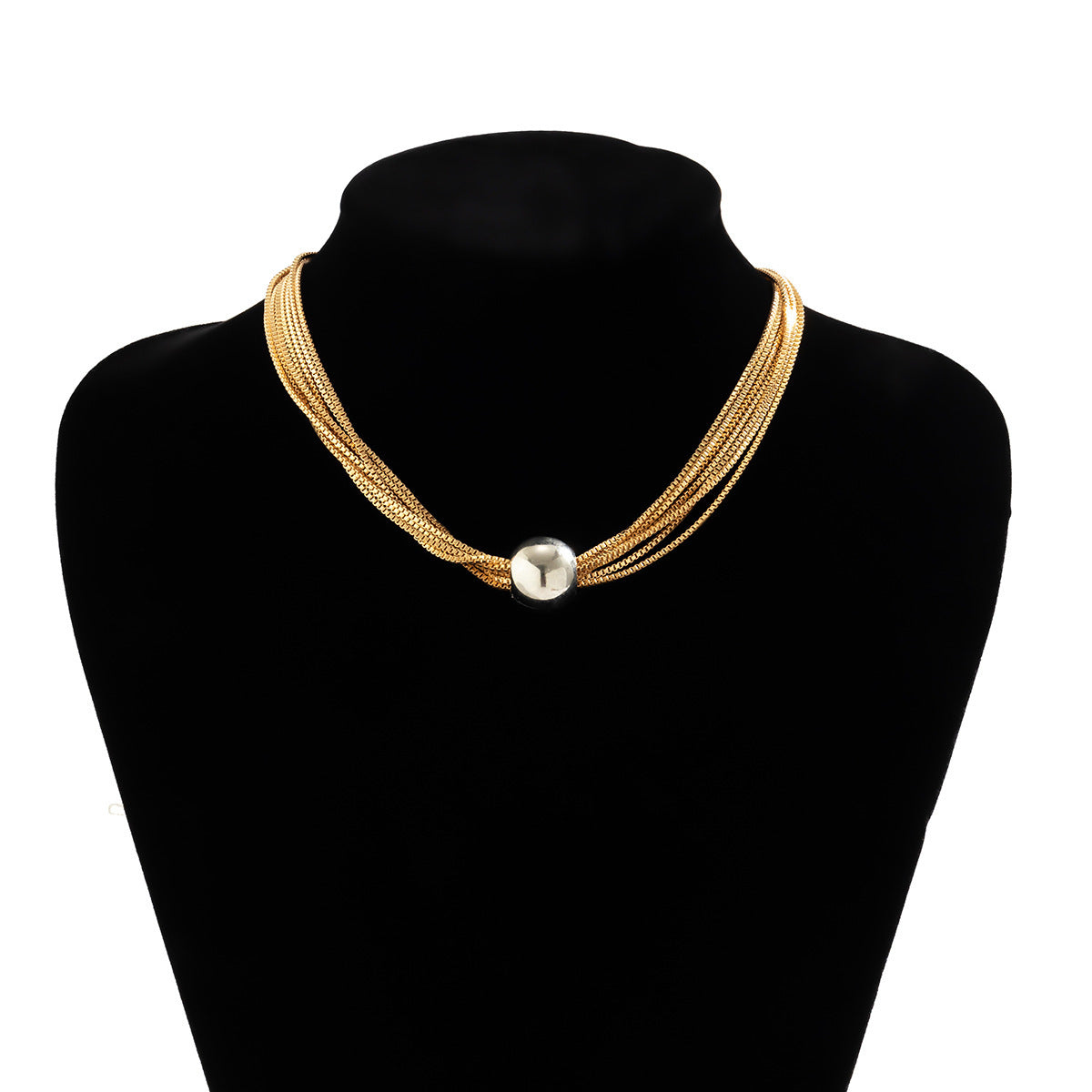 Multi-strand chain necklace with statement orb - Ajiby
