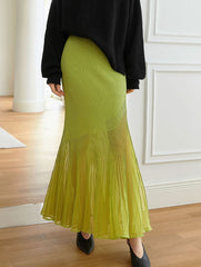Pleated ribbed skirt with flared hem - Ebrinu